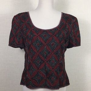 NWOT Papell Boutique beaded embroidered top